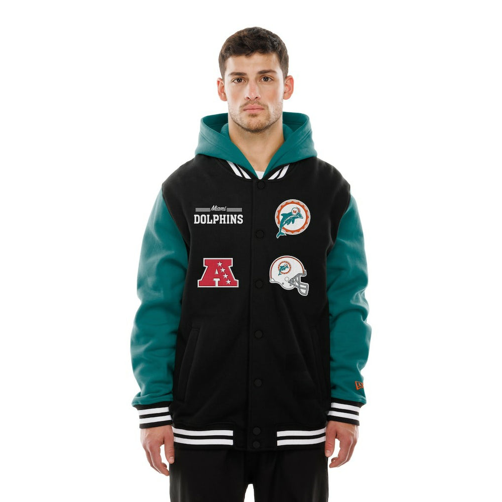 Miami Dolphins New Era Full-Snap Fleece Hoodie Jacket - Black Hoodies