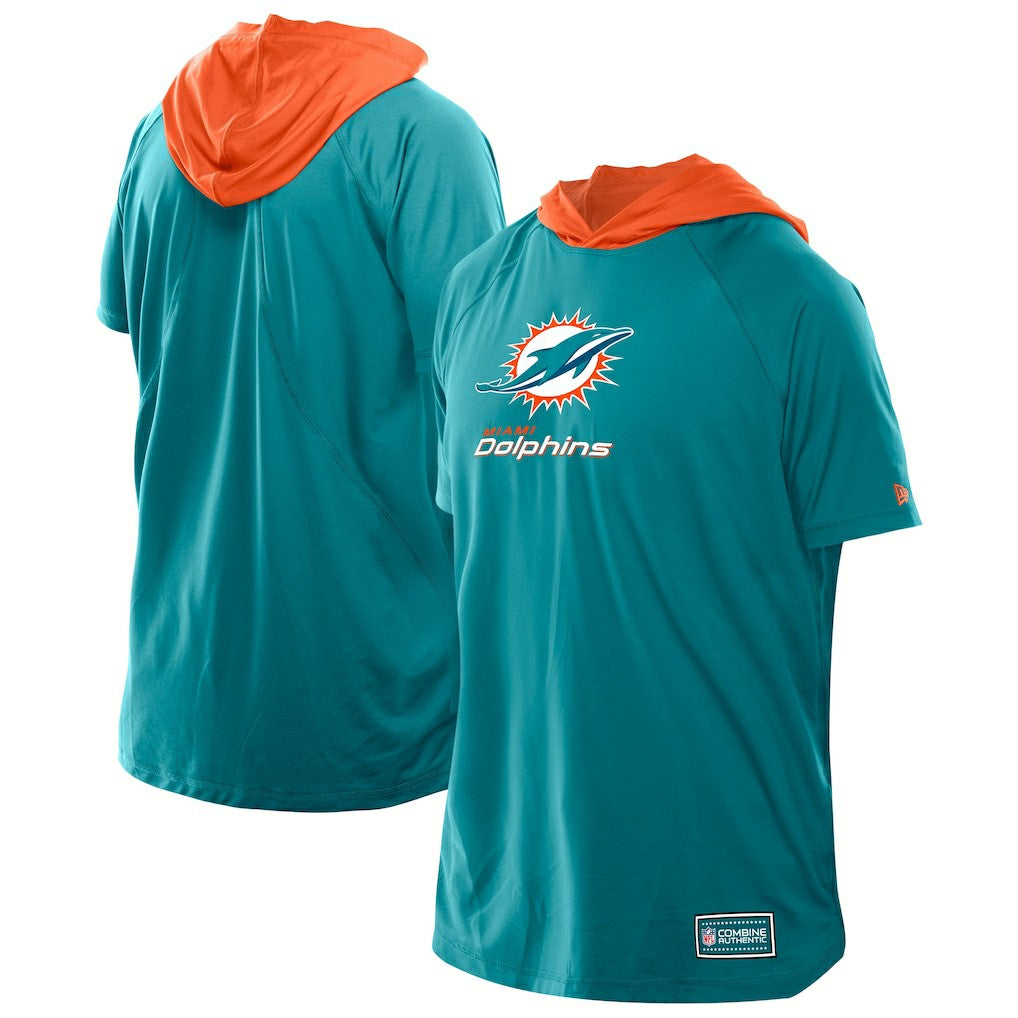 Miami Dolphins New Era Combine Authentic Hooded Raglan Short-Sleeve T-Shirt - Aqua T-shirts
