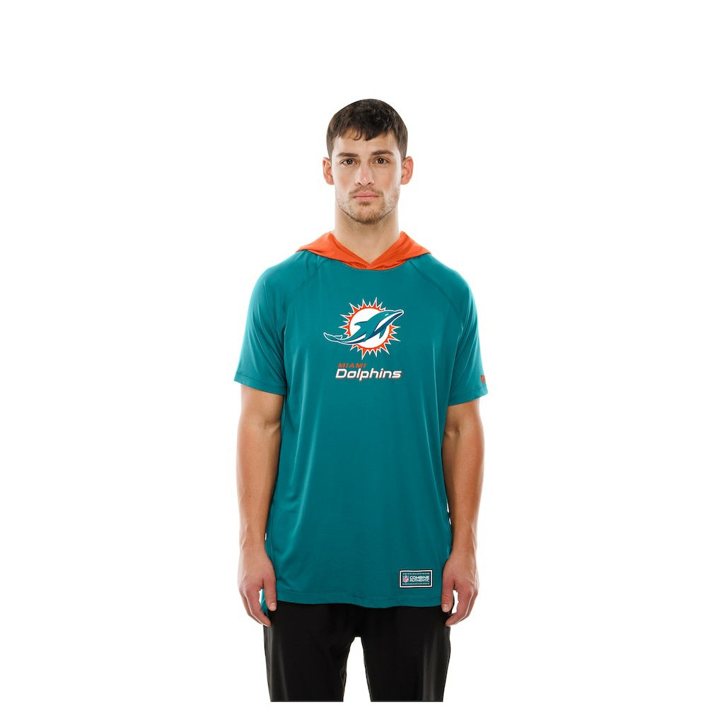 Miami Dolphins New Era Combine Authentic Hooded Raglan Short-Sleeve T-Shirt - Aqua T-shirts