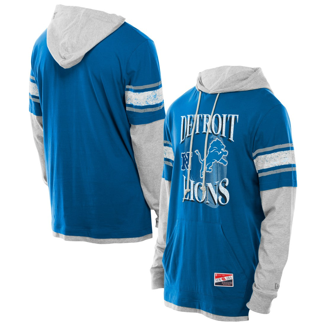 Detroit Lions New Era Twofer Layered Long Sleeve Hoodie T-Shirt - Blue Hoodies