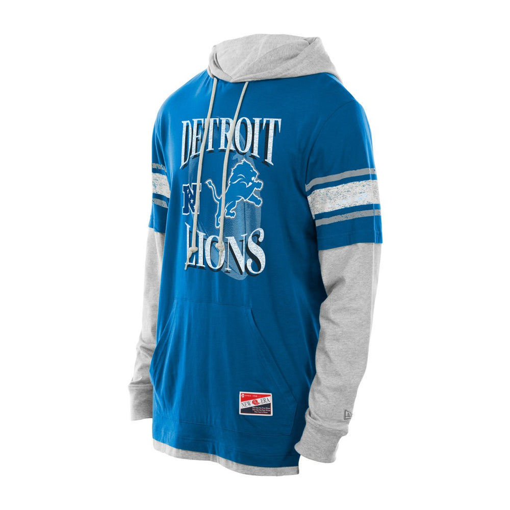 Detroit Lions New Era Twofer Layered Long Sleeve Hoodie T-Shirt - Blue Hoodies