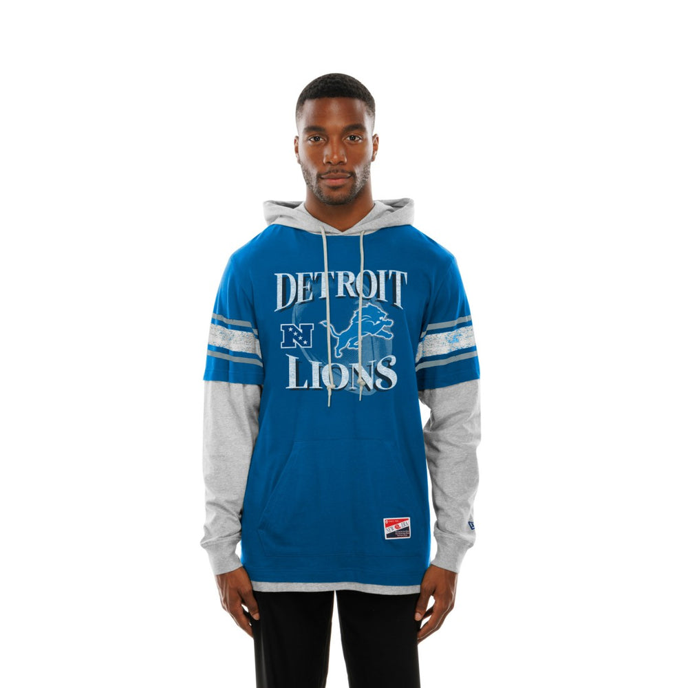 Detroit Lions New Era Twofer Layered Long Sleeve Hoodie T-Shirt - Blue Hoodies
