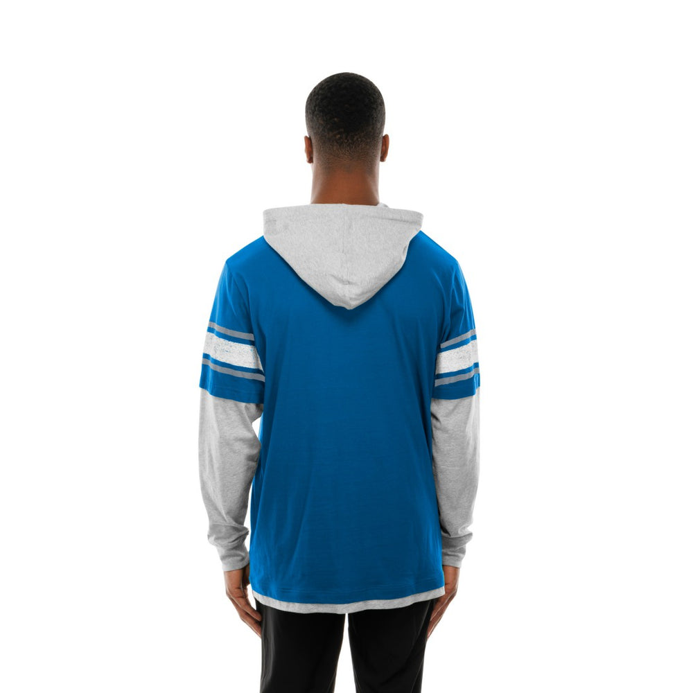 Detroit Lions New Era Twofer Layered Long Sleeve Hoodie T-Shirt - Blue Hoodies