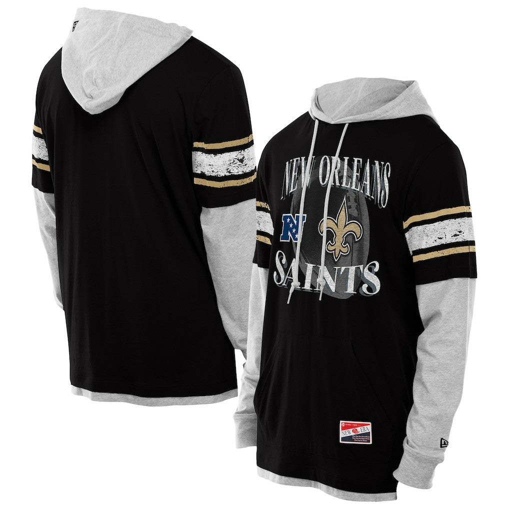 New Orleans Saints New Era Twofer Layered Long Sleeve Hoodie T-Shirt - Black Hoodies