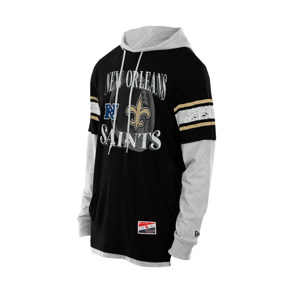 New Orleans Saints New Era Twofer Layered Long Sleeve Hoodie T-Shirt - Black Hoodies