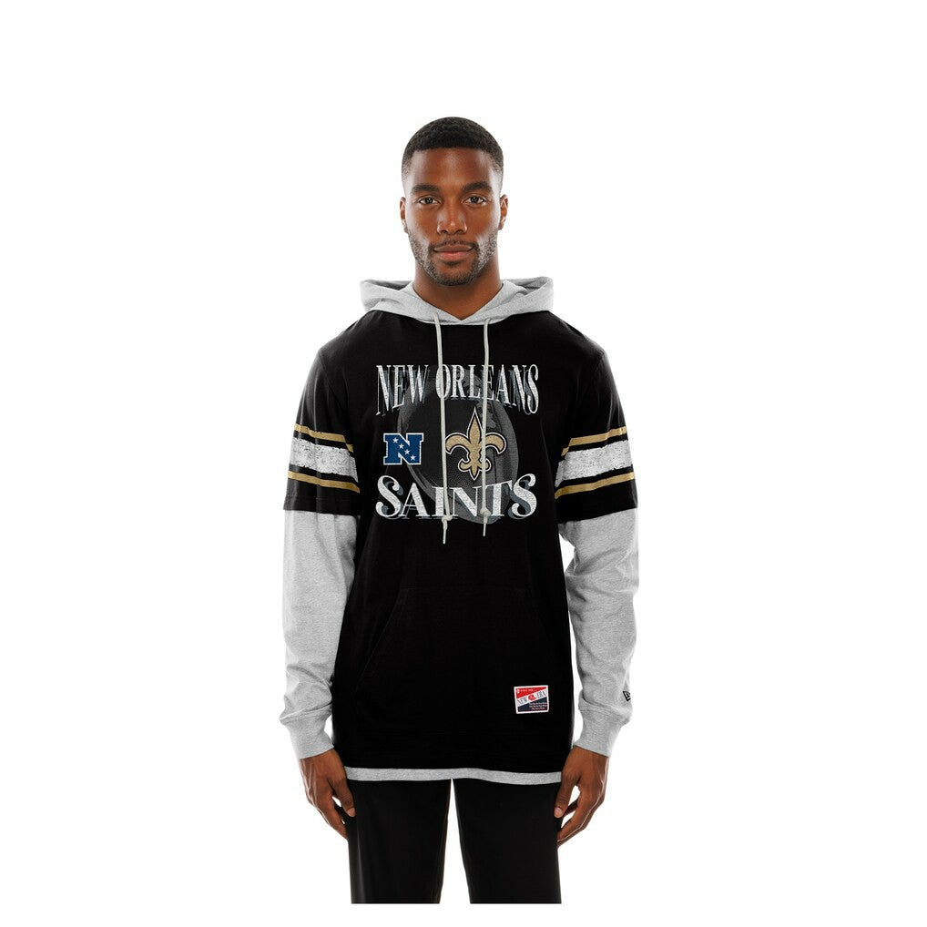 New Orleans Saints New Era Twofer Layered Long Sleeve Hoodie T-Shirt - Black Hoodies
