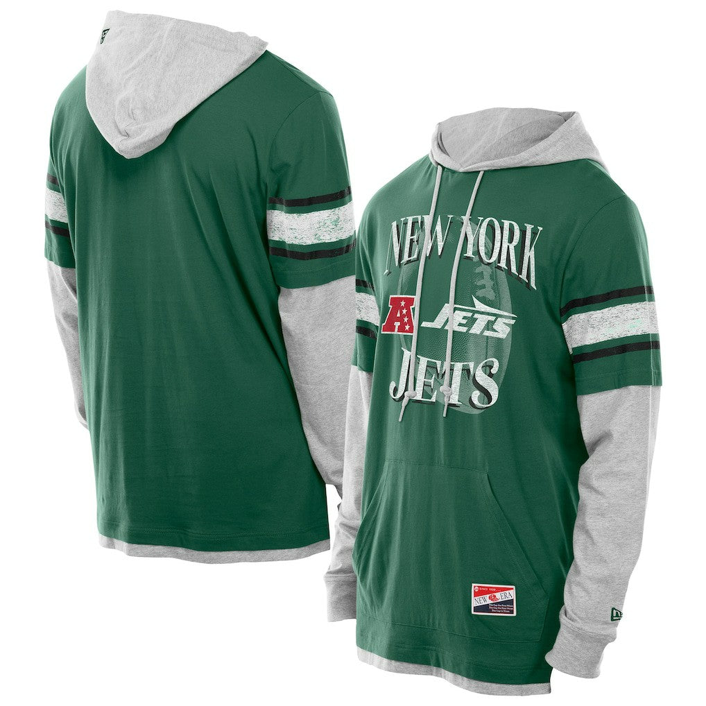 New York Jets New Era Twofer Layered Long Sleeve Hoodie T-Shirt - Green Hoodies