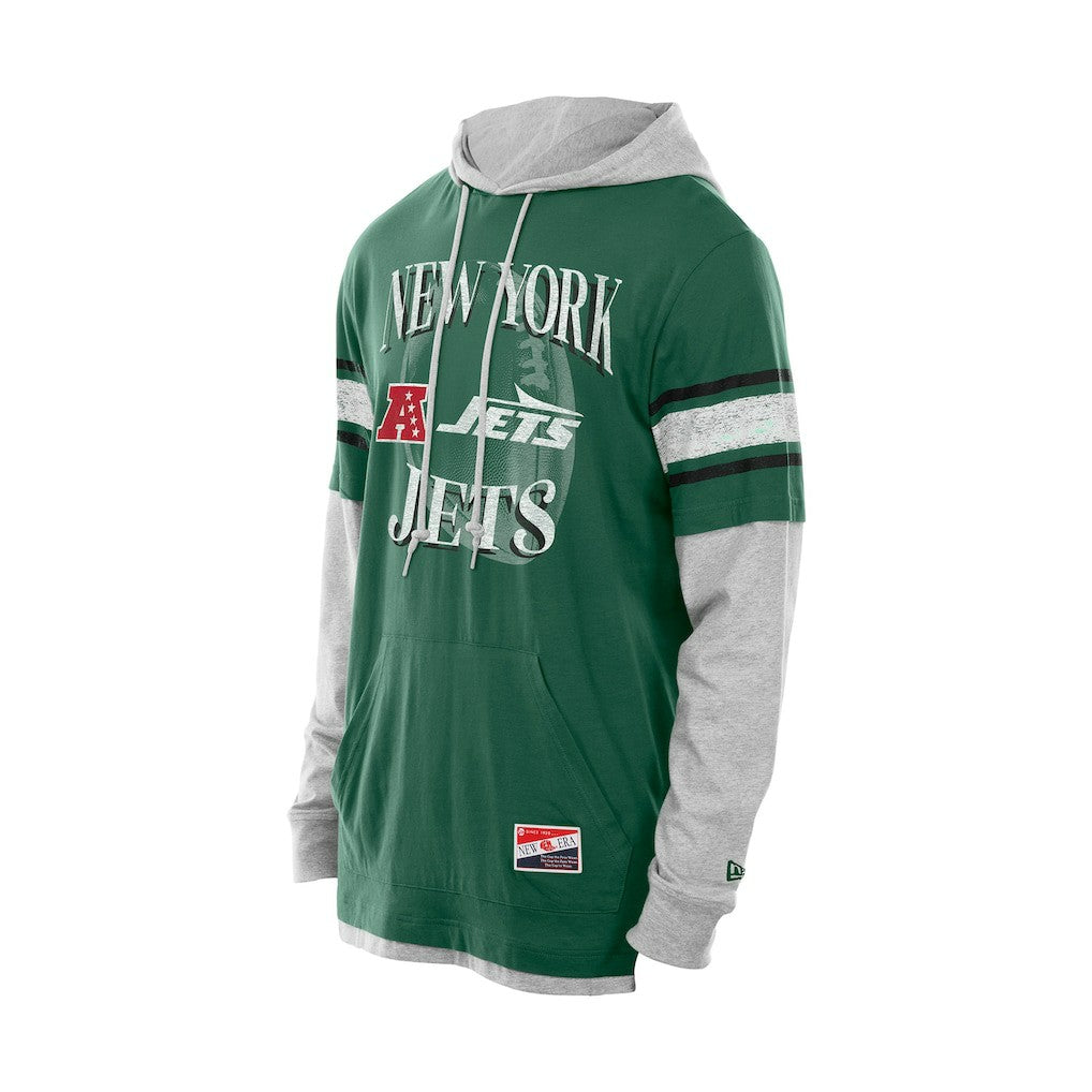 New York Jets New Era Twofer Layered Long Sleeve Hoodie T-Shirt - Green Hoodies
