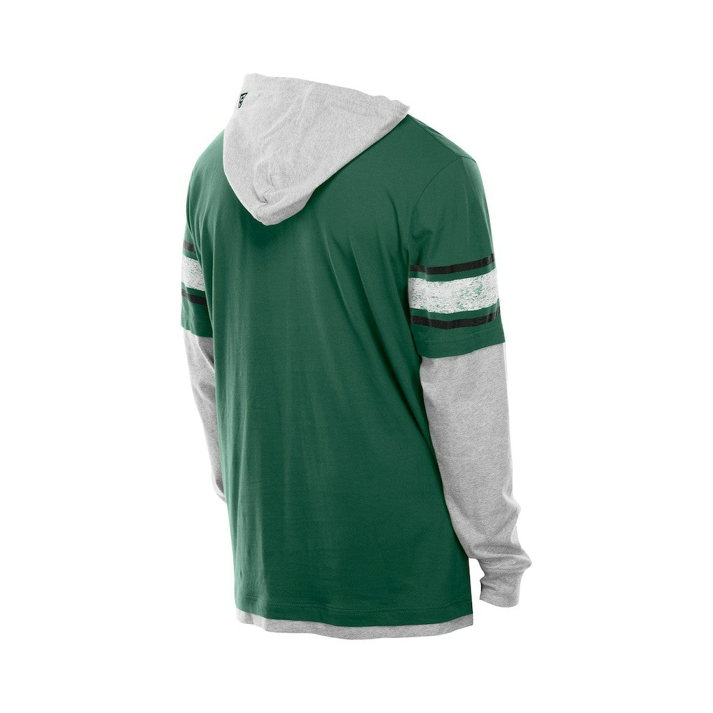 New York Jets New Era Twofer Layered Long Sleeve Hoodie T-Shirt - Green Hoodies