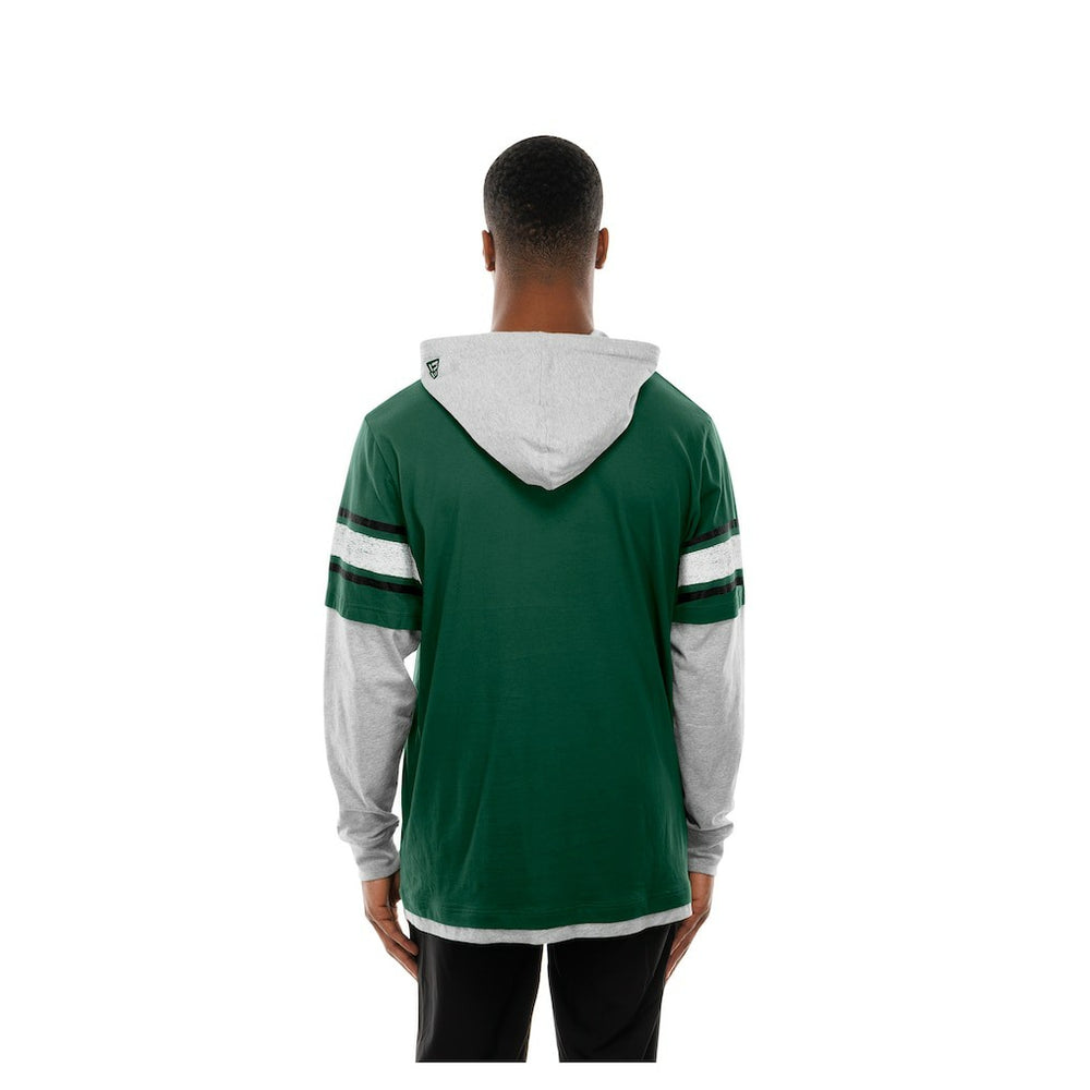 New York Jets New Era Twofer Layered Long Sleeve Hoodie T-Shirt - Green Hoodies
