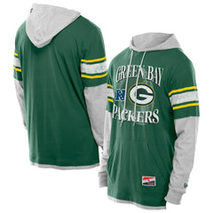 Green Bay Packers New Era Twofer Layered Long Sleeve Hoodie T-Shirt - Green Hoodies