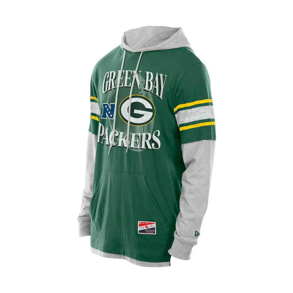 Green Bay Packers New Era Twofer Layered Long Sleeve Hoodie T-Shirt - Green Hoodies