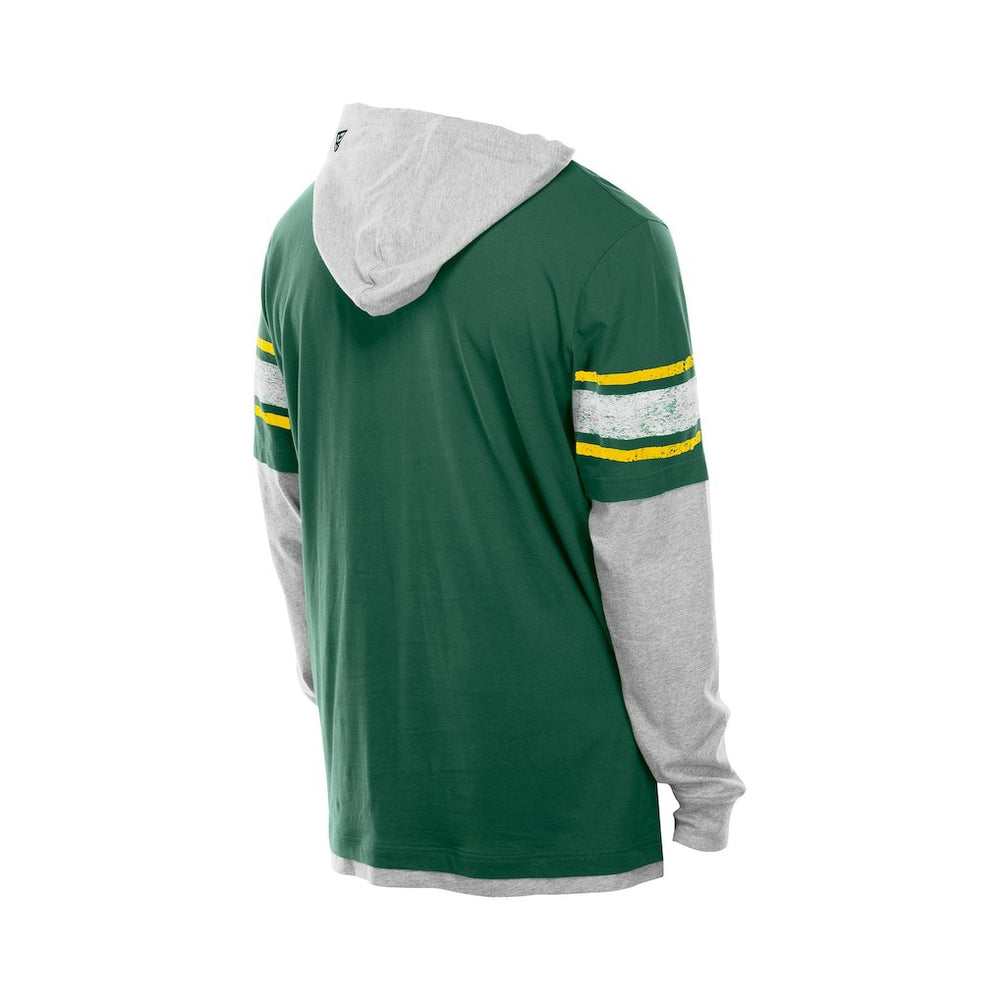 Green Bay Packers New Era Twofer Layered Long Sleeve Hoodie T-Shirt - Green Hoodies