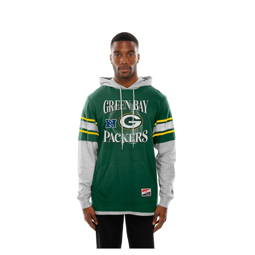 Green Bay Packers New Era Twofer Layered Long Sleeve Hoodie T-Shirt - Green Hoodies