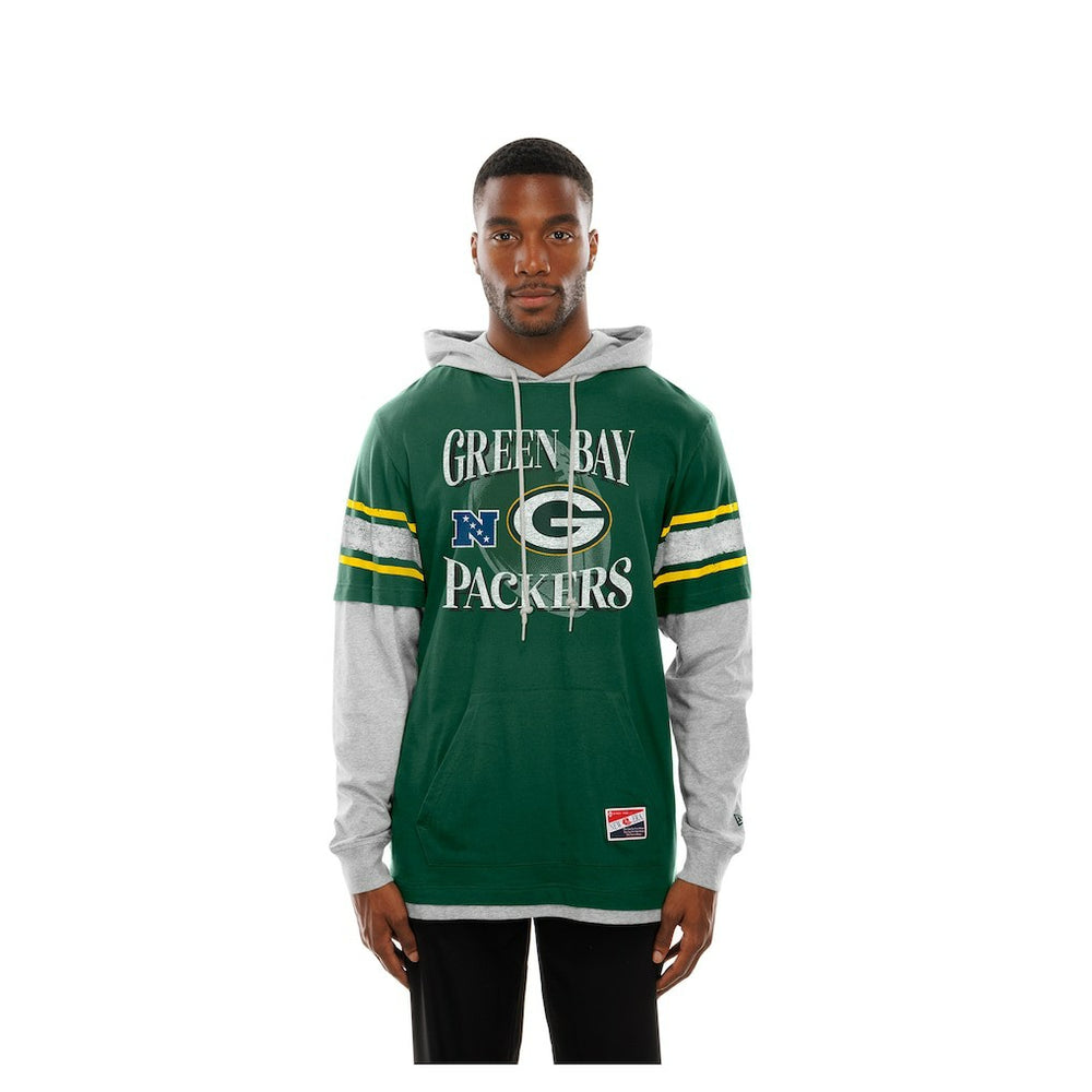 Green Bay Packers New Era Twofer Layered Long Sleeve Hoodie T-Shirt - Green Hoodies