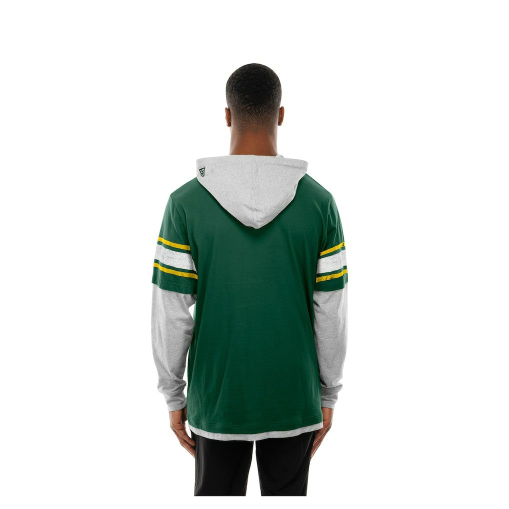 Green Bay Packers New Era Twofer Layered Long Sleeve Hoodie T-Shirt - Green Hoodies