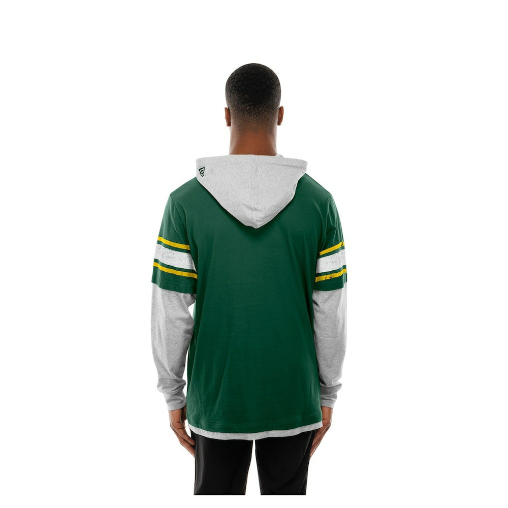 Green Bay Packers New Era Twofer Layered Long Sleeve Hoodie T-Shirt - Green Hoodies