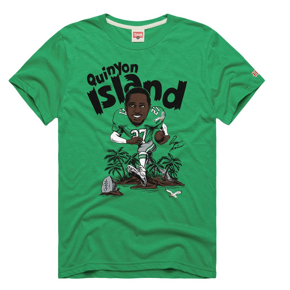 Quinyon Mitchell Philadelphia Eagles Homage Unisex Caricature Player Tri-Blend T-Shirt - Kelly Green T-shirts