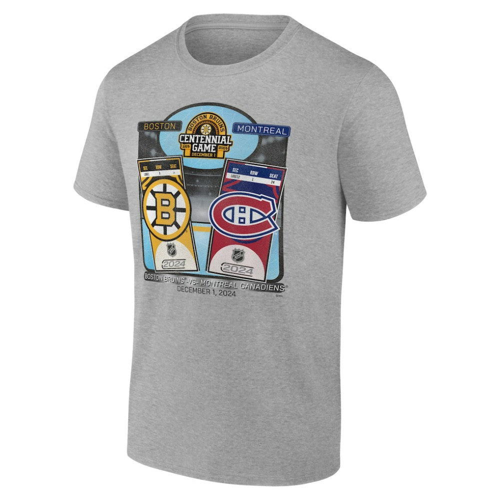 Boston Bruins vs. Montreal Canadiens Centennial Game Matchup T-Shirt - Heather Gray | US 202633193