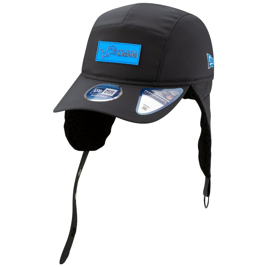 Detroit Lions New Era 2025 Sideline Cold Weather Runner Dog Ear Adjustable Hat - Charcoal Hats