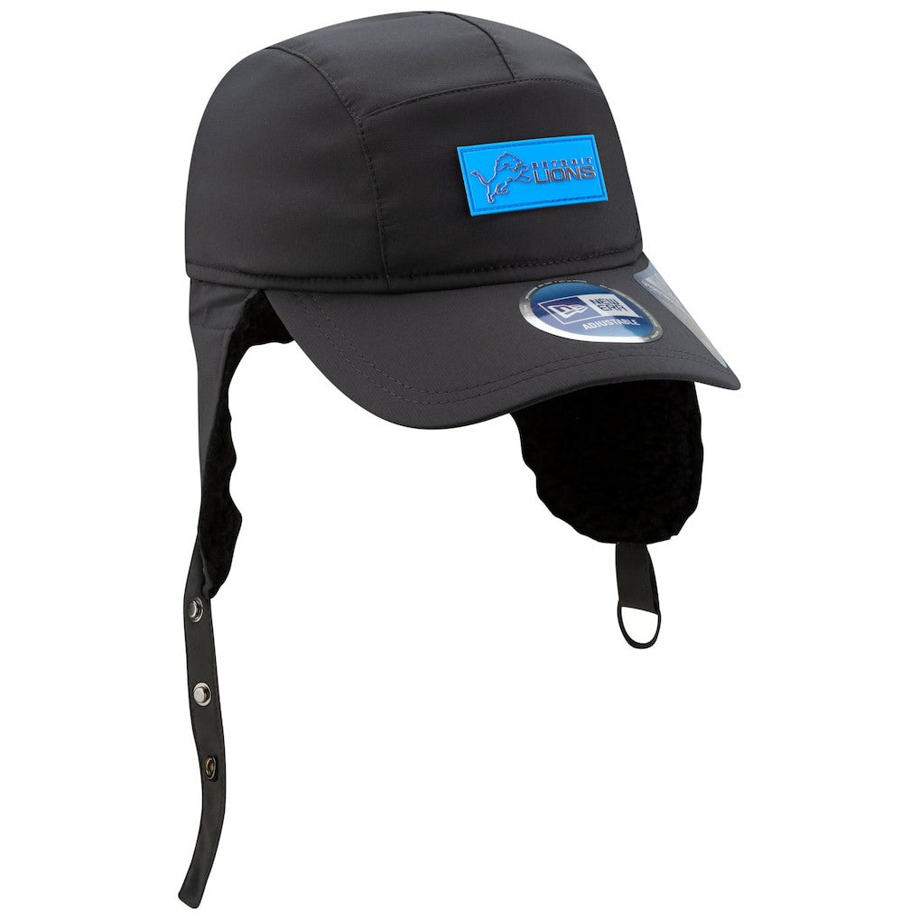 Detroit Lions New Era 2025 Sideline Cold Weather Runner Dog Ear Adjustable Hat - Charcoal Hats