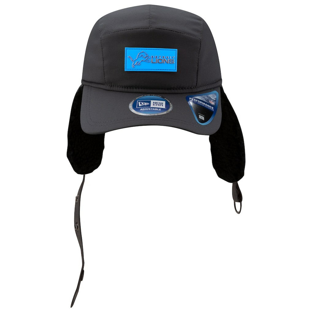 Detroit Lions New Era 2025 Sideline Cold Weather Runner Dog Ear Adjustable Hat - Charcoal Hats