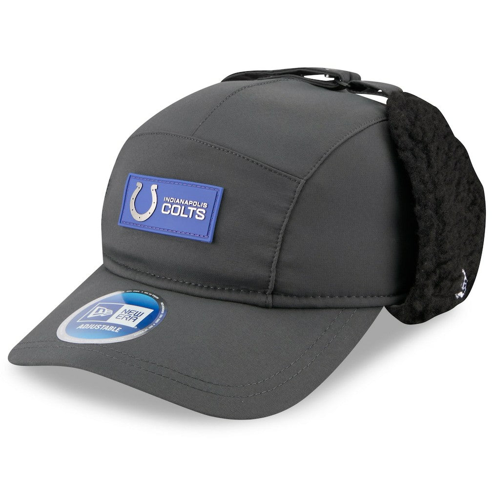 Indianapolis Colts New Era 2025 Sideline Cold Weather Runner Dog Ear Adjustable Hat - Charcoal Hats