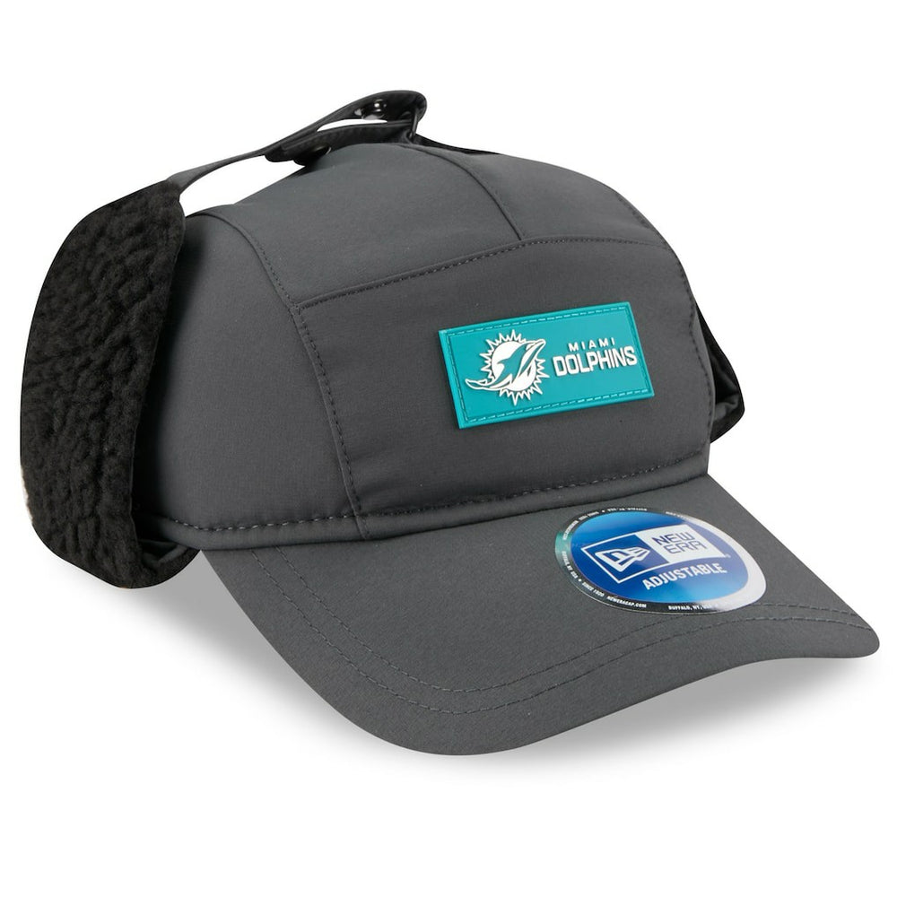 Miami Dolphins New Era 2025 Sideline Cold Weather Runner Dog Ear Adjustable Hat - Charcoal Hats