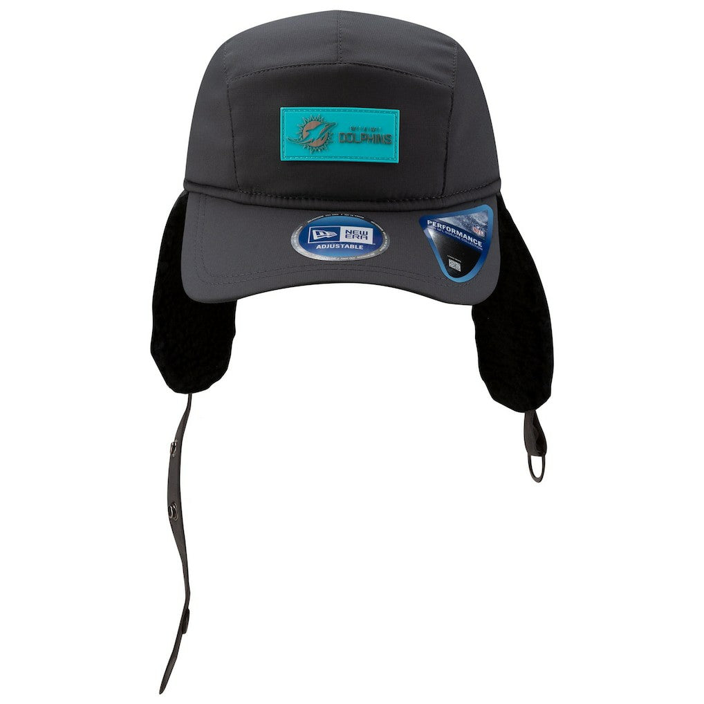 Miami Dolphins New Era 2025 Sideline Cold Weather Runner Dog Ear Adjustable Hat - Charcoal Hats