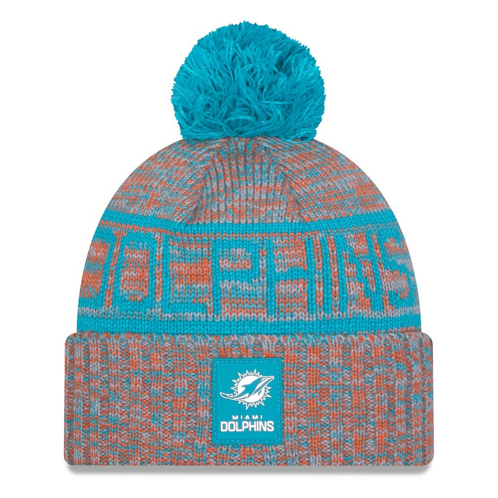 Miami Dolphins New Era 2025 Sideline Cold Weather Cuffed Knit Hat with Pom - Orange Hats