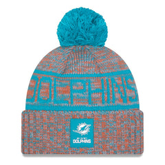 Miami Dolphins New Era 2025 Sideline Cold Weather Cuffed Knit Hat with Pom - Orange Hats