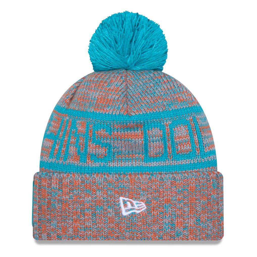 Miami Dolphins New Era 2025 Sideline Cold Weather Cuffed Knit Hat with Pom - Orange Hats