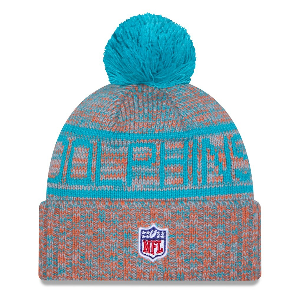 Miami Dolphins New Era 2025 Sideline Cold Weather Cuffed Knit Hat with Pom - Orange Hats