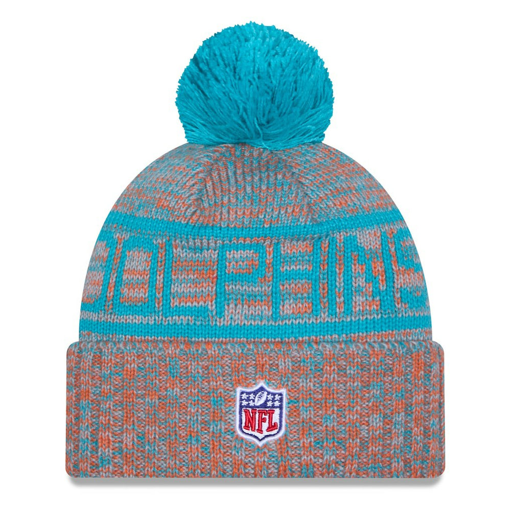 Miami Dolphins New Era 2025 Sideline Cold Weather Cuffed Knit Hat with Pom - Orange Hats