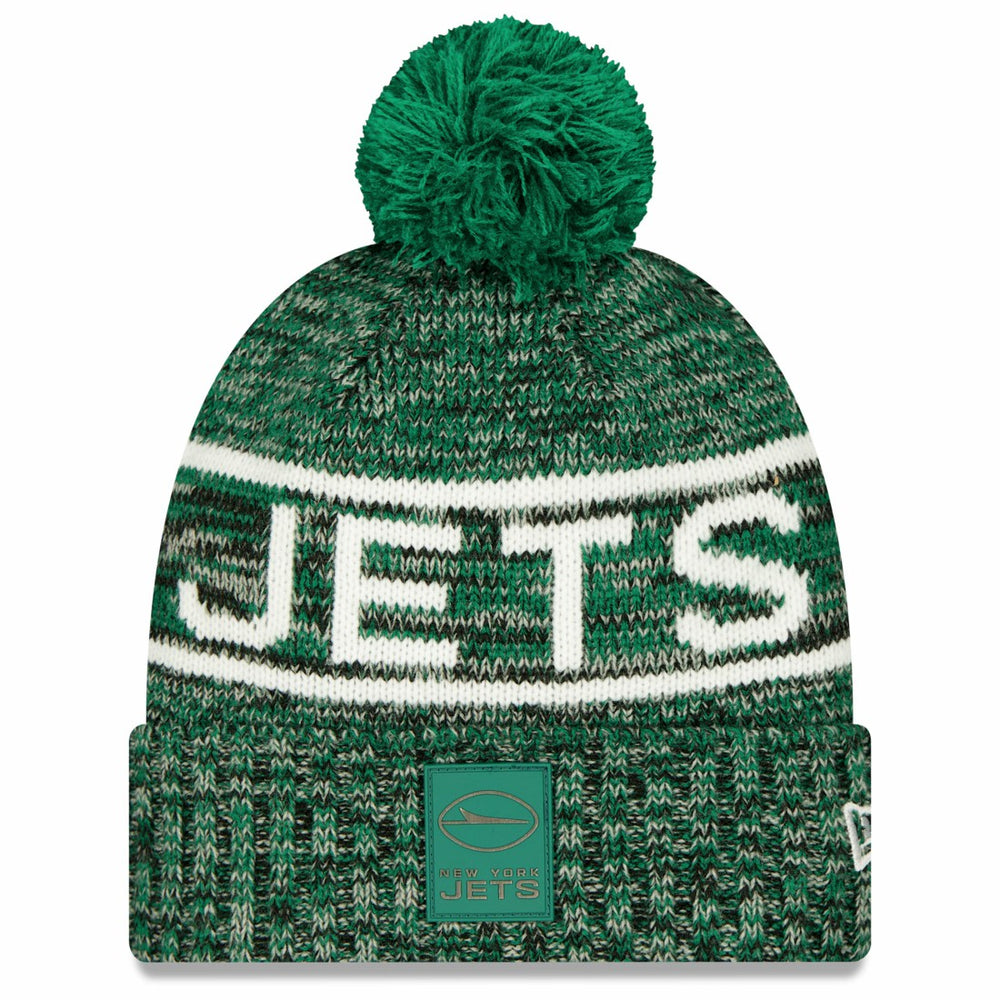 New York Jets New Era 2025 Sideline Cold Weather Cuffed Knit Hat with Pom - Green Hats