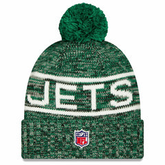 New York Jets New Era 2025 Sideline Cold Weather Cuffed Knit Hat with Pom - Green Hats