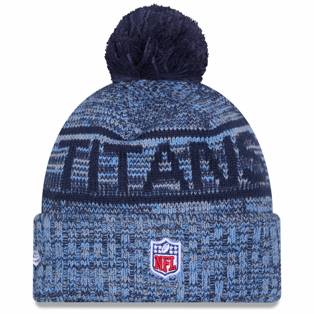 Tennessee Titans New Era 2025 Sideline Cold Weather Cuffed Knit Hat with Pom - Light Blue Hats