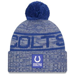 Indianapolis Colts New Era 2025 Sideline Cold Weather Cuffed Knit Hat with Pom - Royal Hats