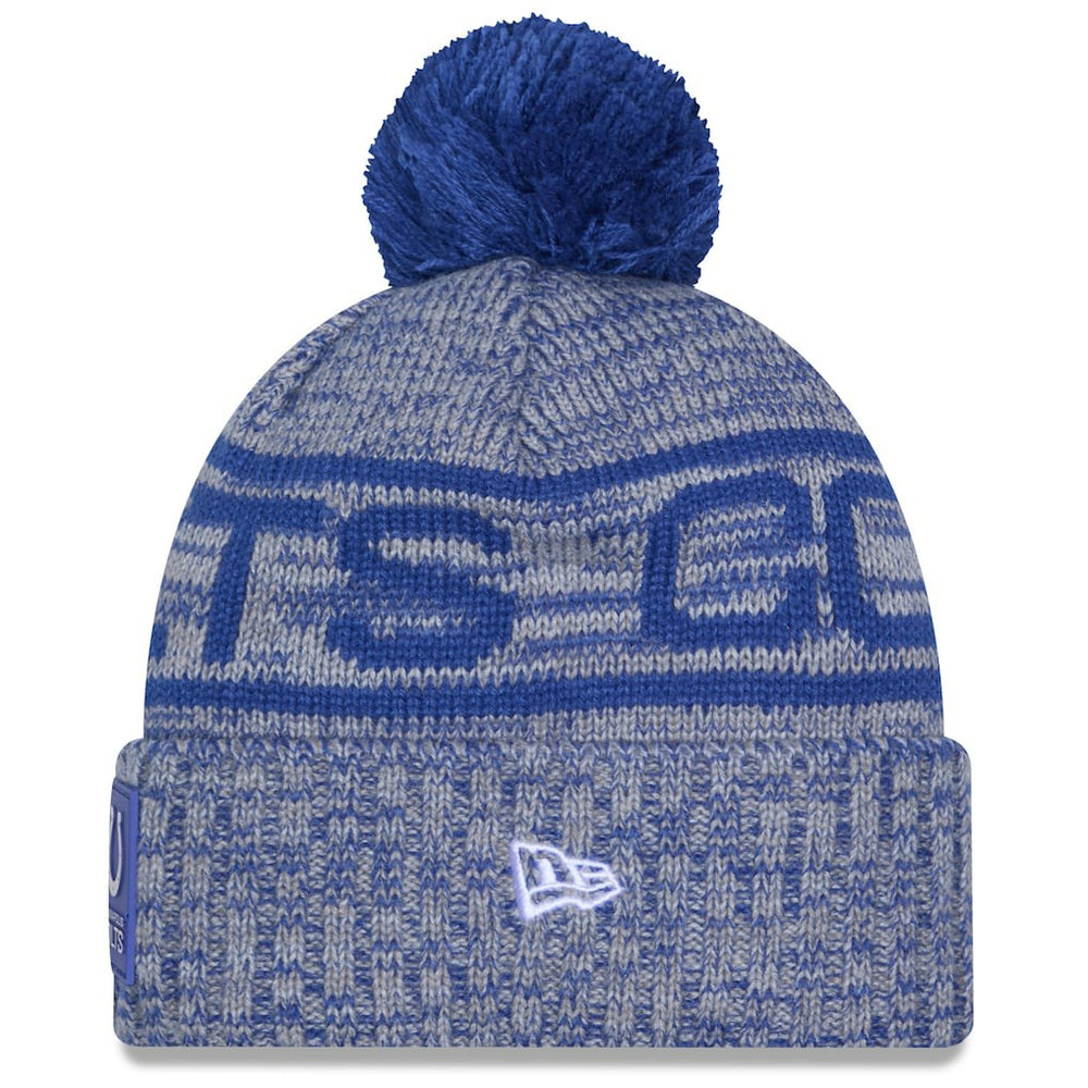 Indianapolis Colts New Era 2025 Sideline Cold Weather Cuffed Knit Hat with Pom - Royal Hats