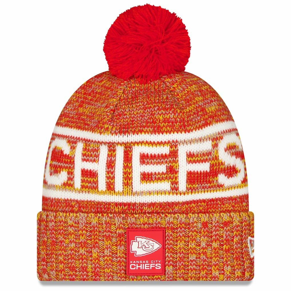 Kansas City Chiefs New Era 2025 Sideline Cold Weather Cuffed Knit Hat with Pom - Red Hats