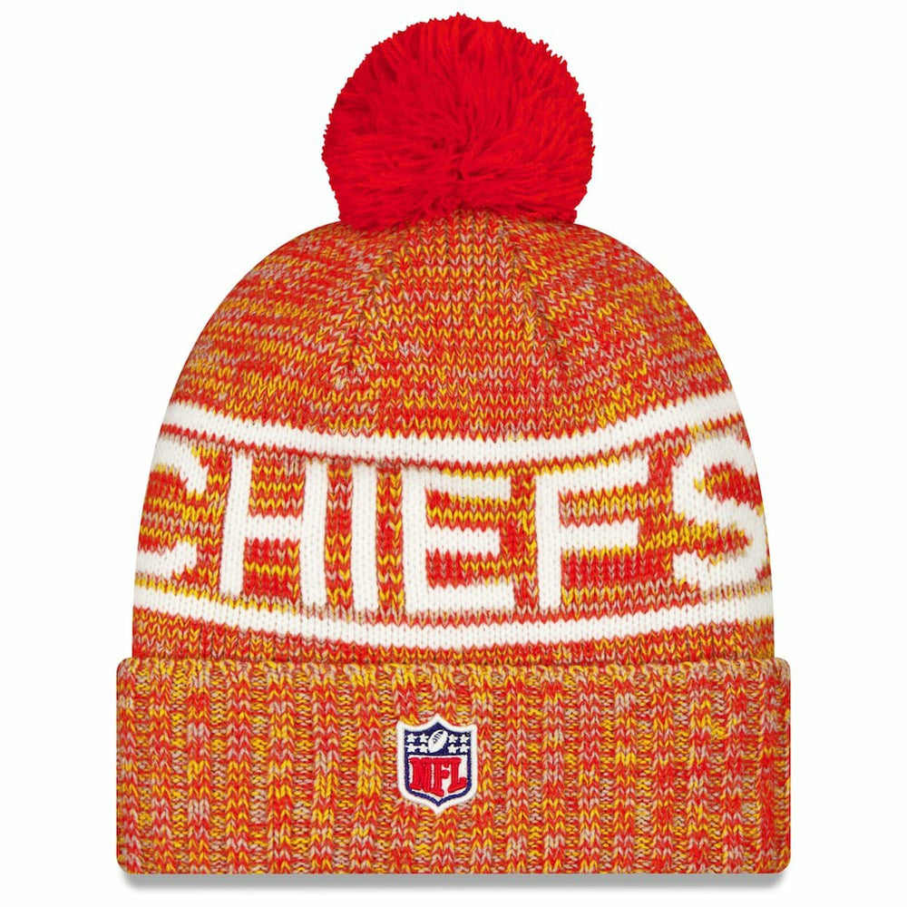 Kansas City Chiefs New Era 2025 Sideline Cold Weather Cuffed Knit Hat with Pom - Red Hats