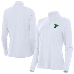 St. Louis Blues Antigua Women's St. Patrick's Day Intent Quarter-Zip Performance Pullover - White | US 202635369