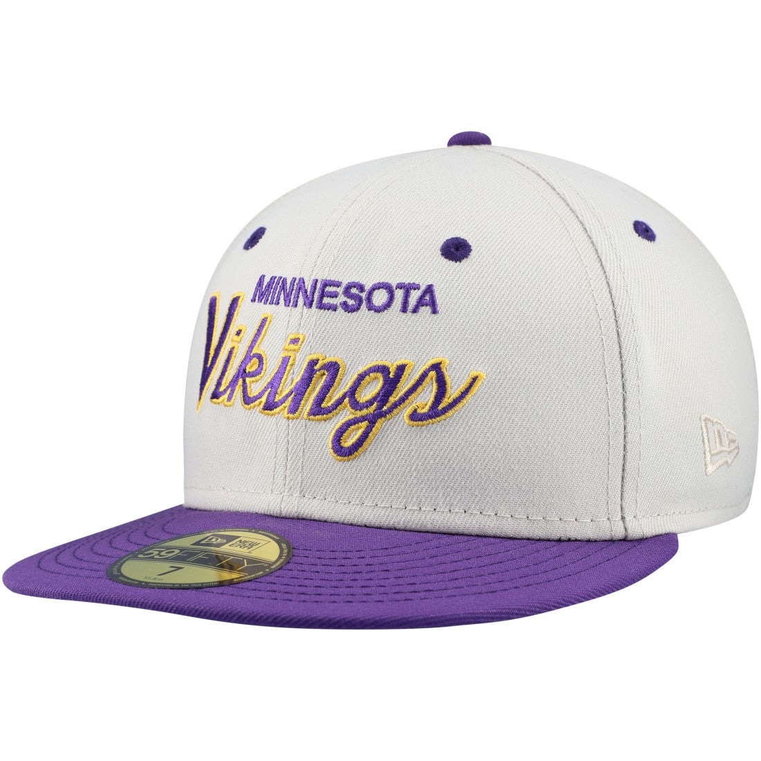 Minnesota Vikings New Era Historic Script 59FIFTY Fitted Hat - Cream/Purple Hats