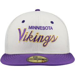 Minnesota Vikings New Era Historic Script 59FIFTY Fitted Hat - Cream/Purple Hats