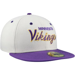Minnesota Vikings New Era Historic Script 59FIFTY Fitted Hat - Cream/Purple Hats