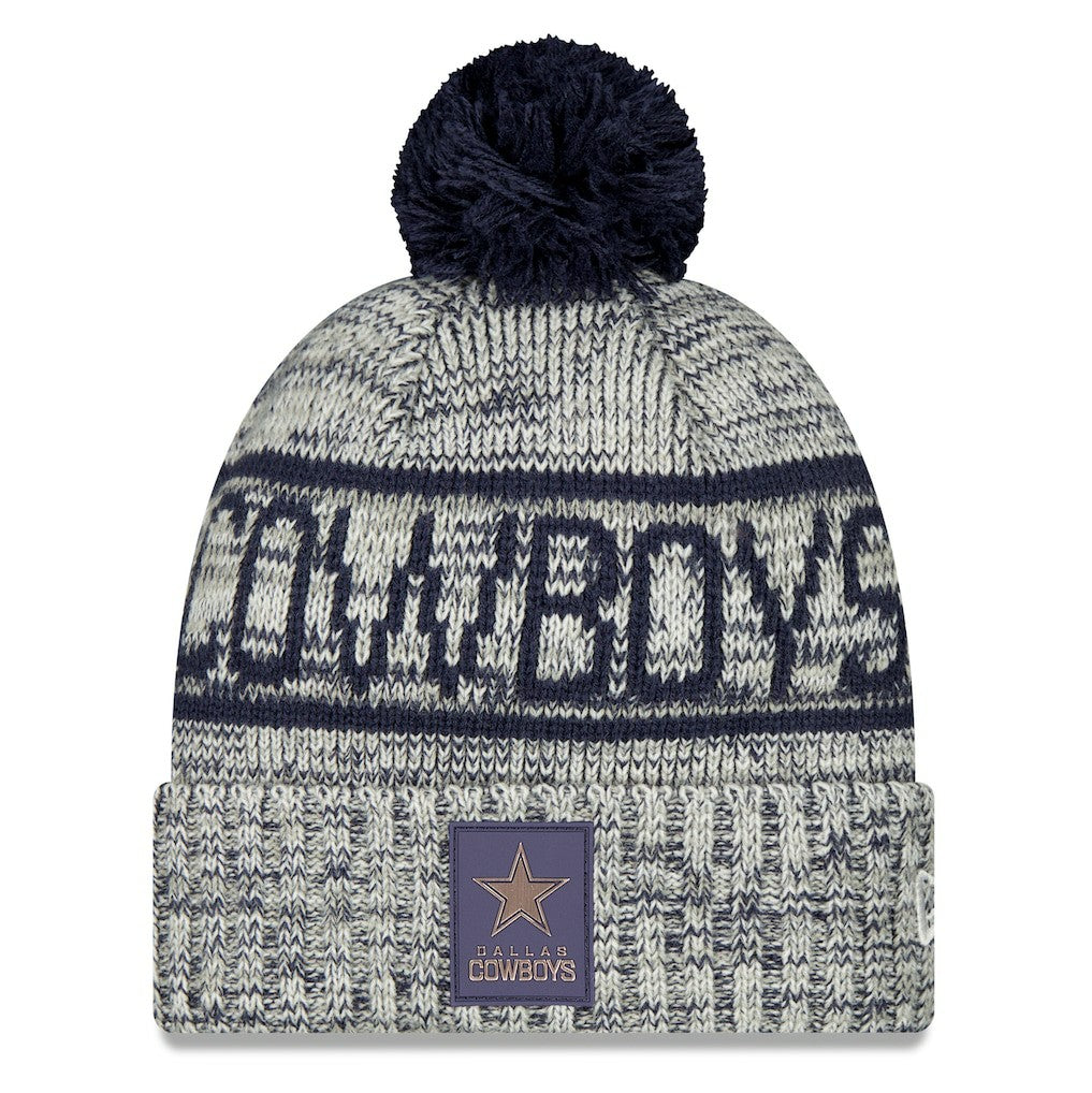 Dallas Cowboys New Era 2025 Sideline Cold Weather Cuffed Knit Hat with Pom - Gray Hats