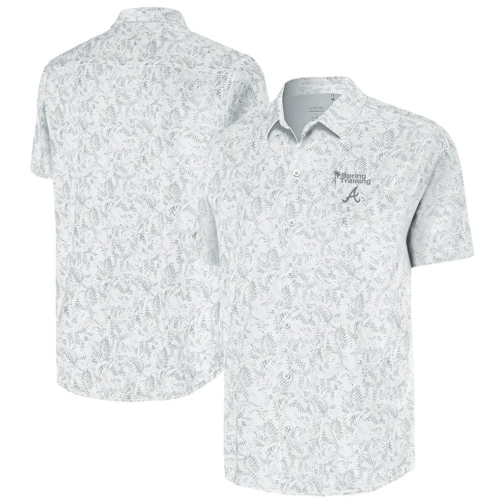 Atlanta Braves Antigua Palm Tree Spring Training Lush Button-Up Shirt - White