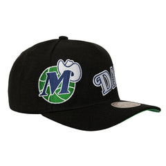 Dallas Mavericks Busted Logo Wordmark Wrap Around Pro Pinch Adjustable Hat Black - Mitchell & Ness