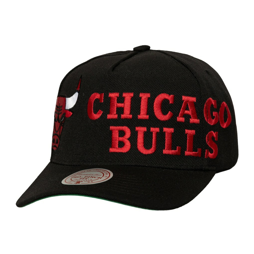 Chicago Bulls Busted Logo Wordmark Wrap-Around Pro Pinch Adjustable Hat Black - Mitchell & Ness outlet