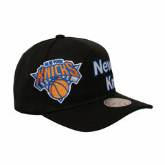 New York Knicks Busted Logo Wordmark Wrap-Around Pro Pinch Adjustable Hat Black - Mitchell & Ness
